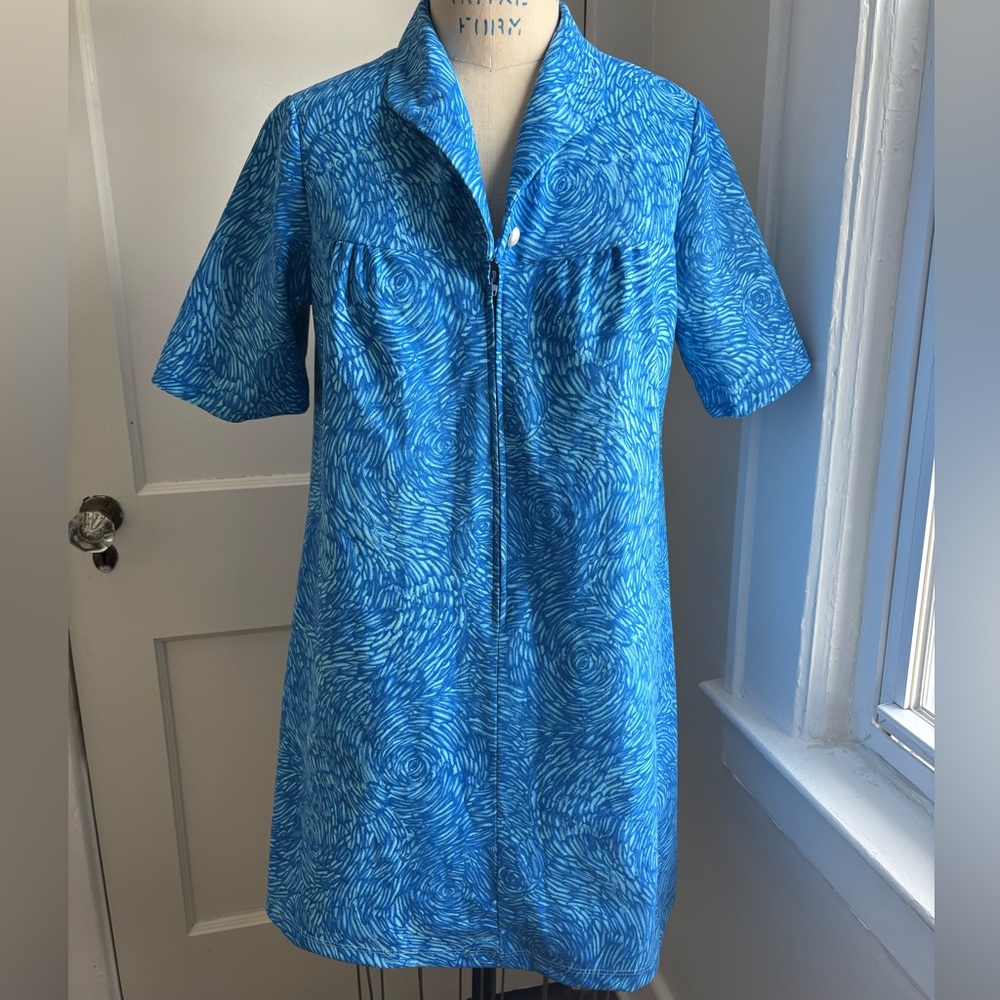 Vintage Late 60s Blue Psychedelic Mini Dress